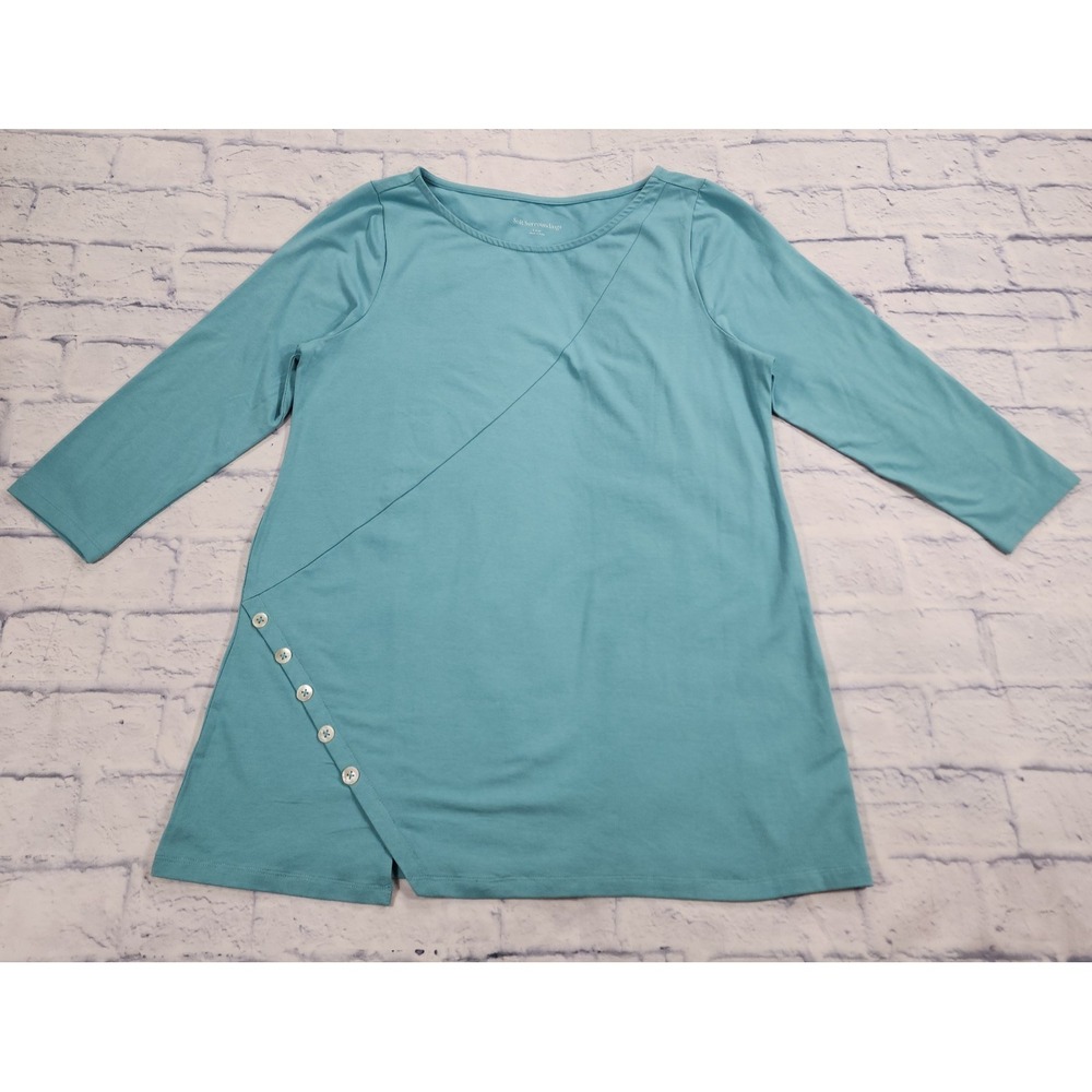 Soft Surroundings WOMENS SIZE L Tunic Shirt Green Minimalist Modal Blend Stretch